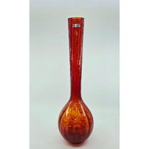 Waterford Evolution Hand-Blown Crystal Vase Red & Orange Swirl Pattern Tall Deco